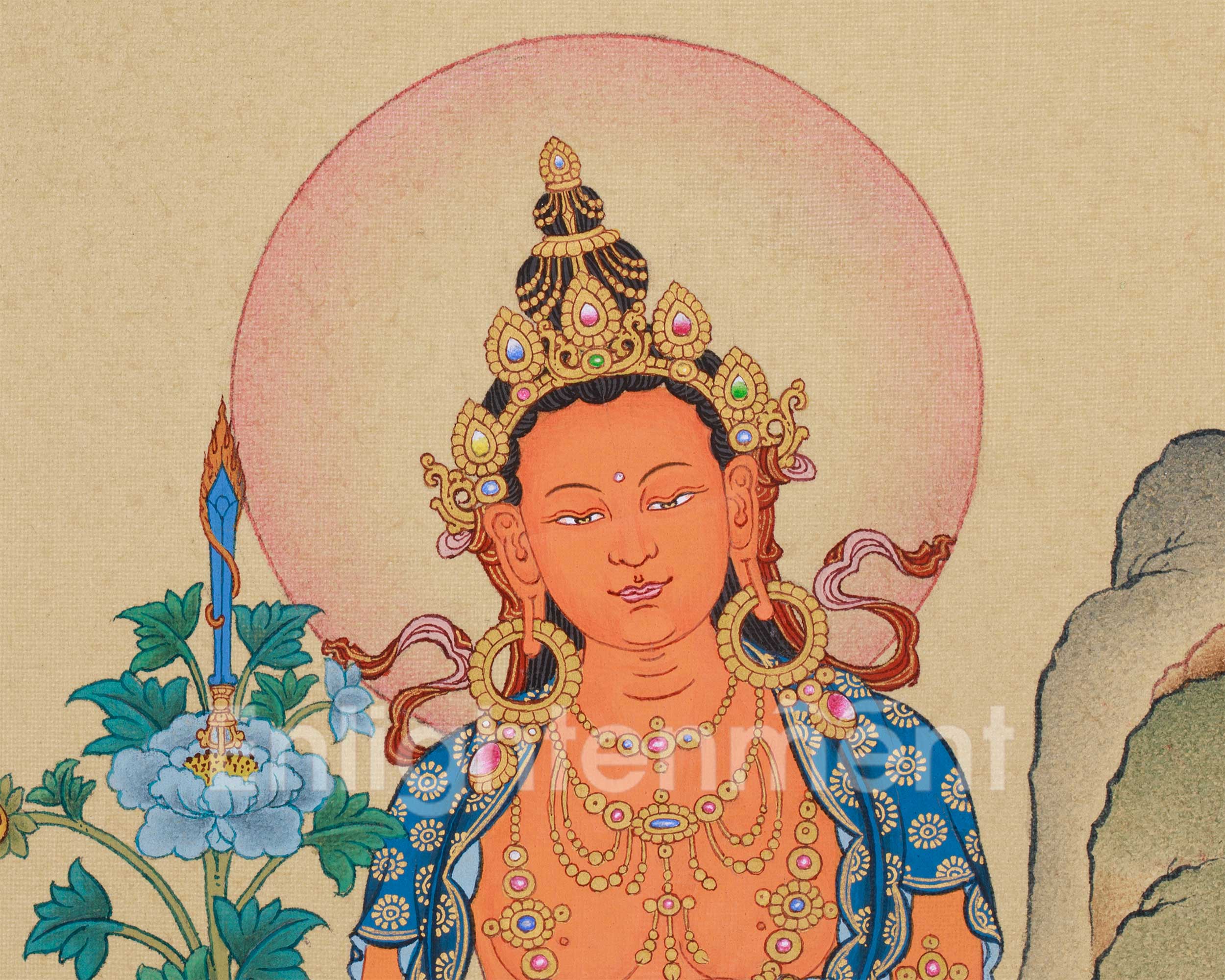 Bodhisattva Manjushri with Chenrezig and Vajrapani | Tibetan Trinity of Enlightenment