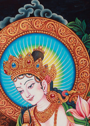 Sacred Standing 2-Armed Chenrezig Thangka | Buddhist Compassion Deity