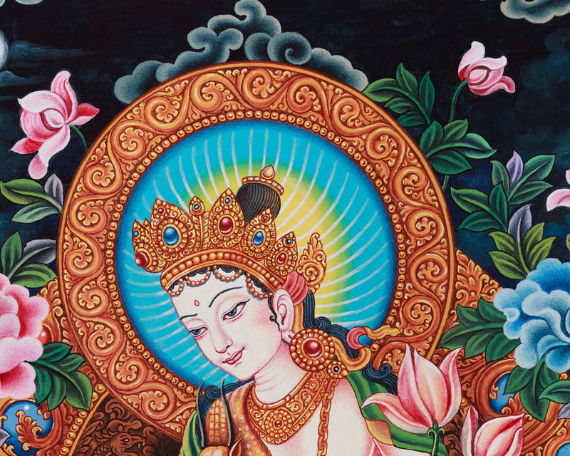 Sacred Standing 2-Armed Chenrezig Thangka | Buddhist Compassion Deity