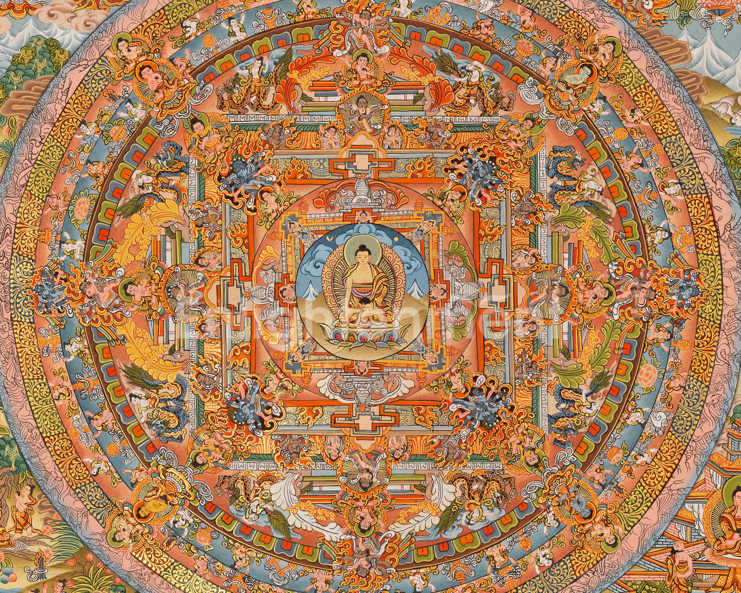 Hand Painted Buddha Mandala Thangka | Meditation Mandala Painting