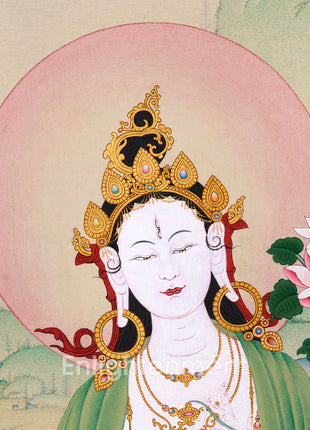 Radiant Grace: An Exquisite White Tara Thangka, Unique Depiction in Exceptional Quality