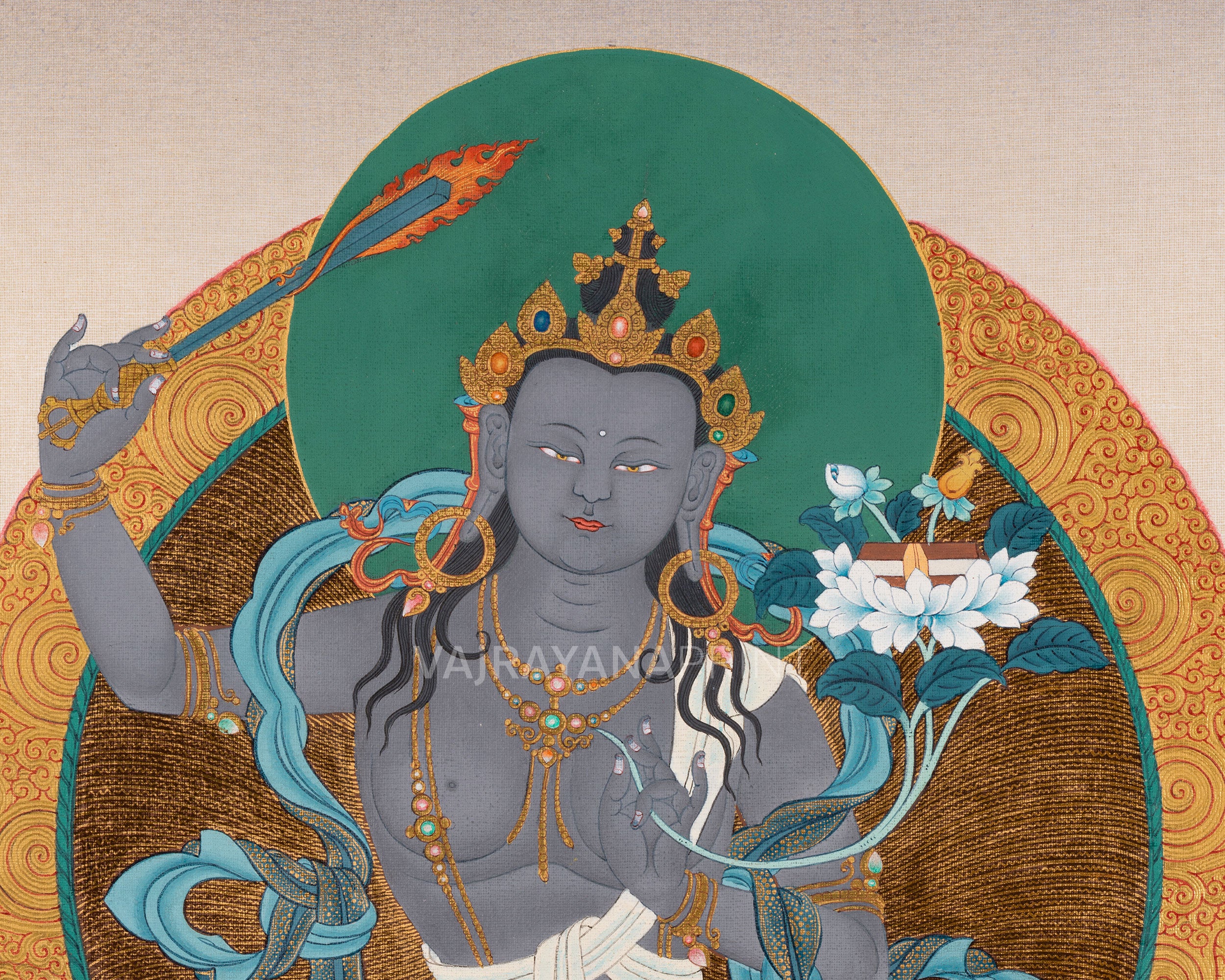 Black Manjushree Thangka Print | High Quality Manjushree Canvas Print | Wall Decor