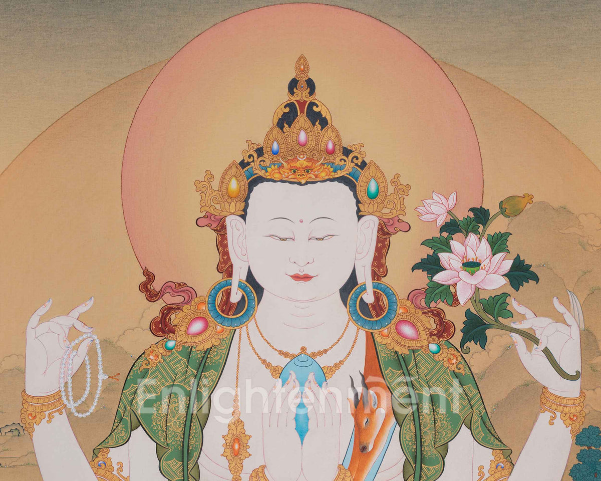 Tibetan Four-Armed Chenrezig Thangka | Chaturbhuja Avalokiteshvara
