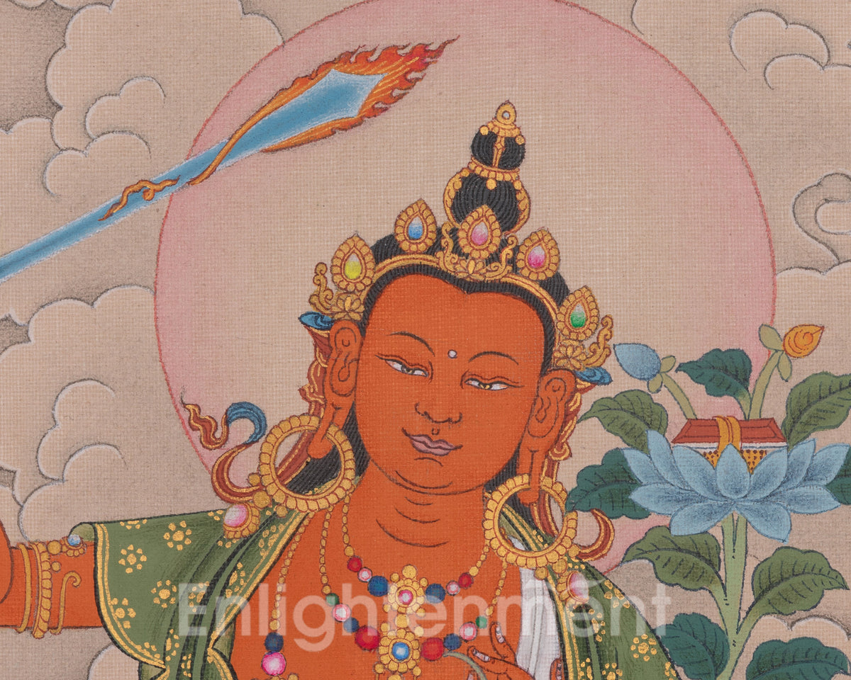 Hand-painted Thangka Of Manjushri | Sword Of Wisdom | Bodhisattva Art