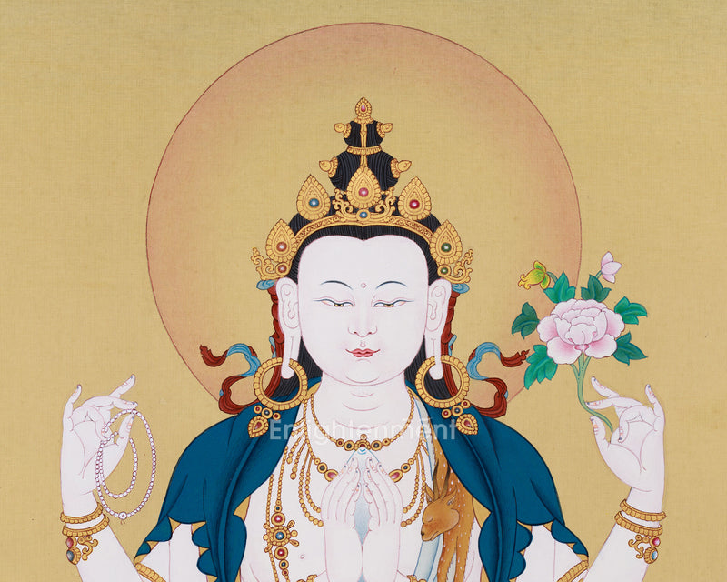 Om Mani Padme Hum Avalokiteshvara Thangka | Traditional Tibetan Depiction of Compassion