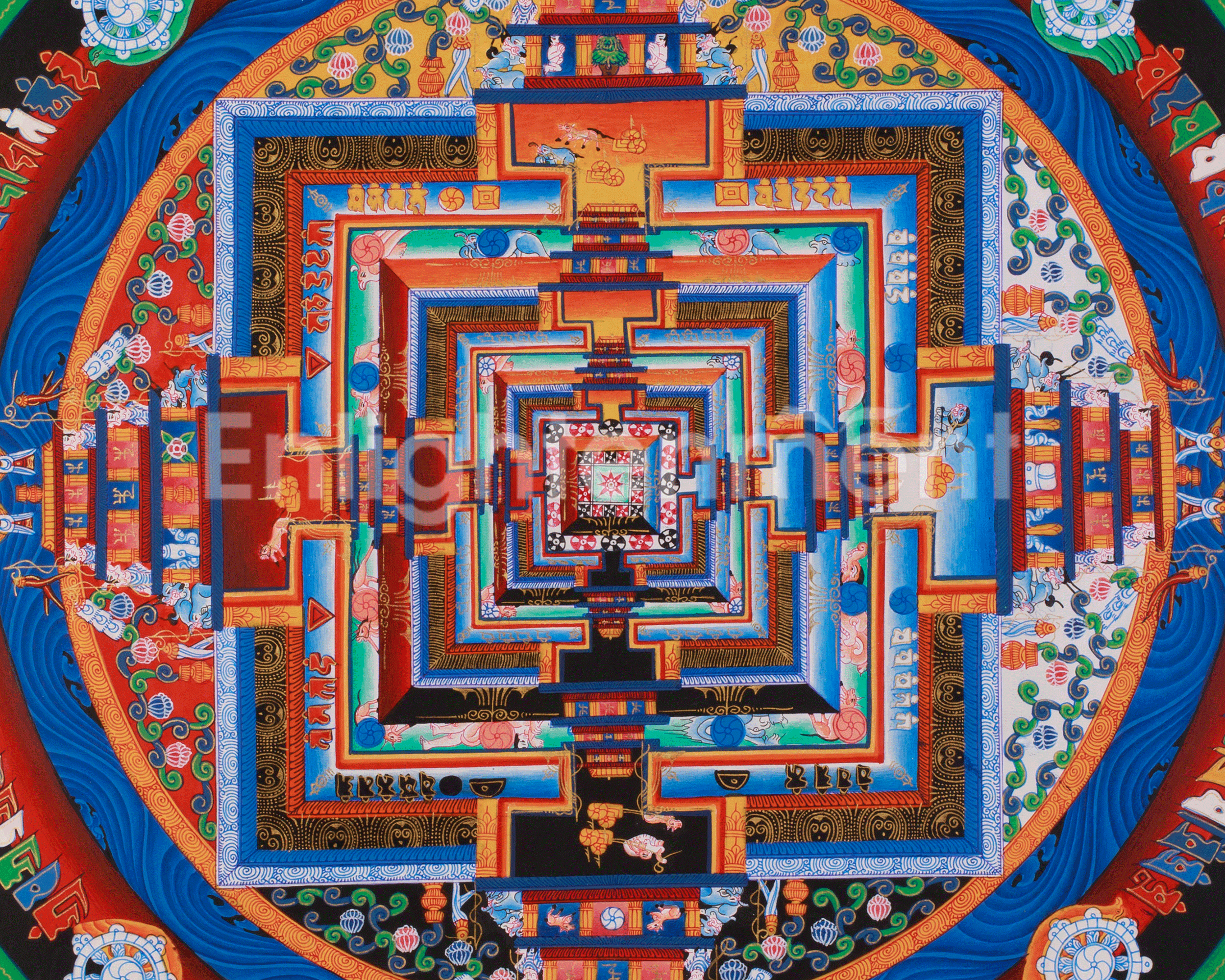 Hand-Painted Kalachakra Mandala Art | Sacred Geometry | Meditation Altar