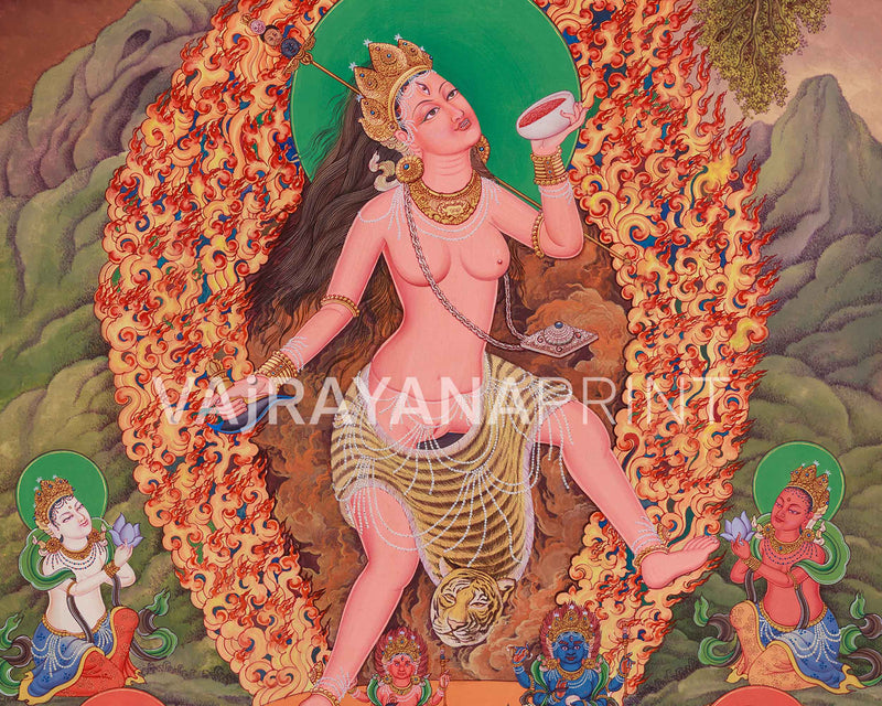 Traditional Vajrayogini Thangka  Print | Print on Cotton Canvas | Dakini Deity