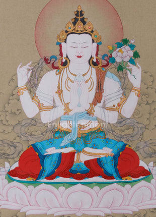 Avalokitesvara | Compassion Bodhisattva Thangka | 24K Gold