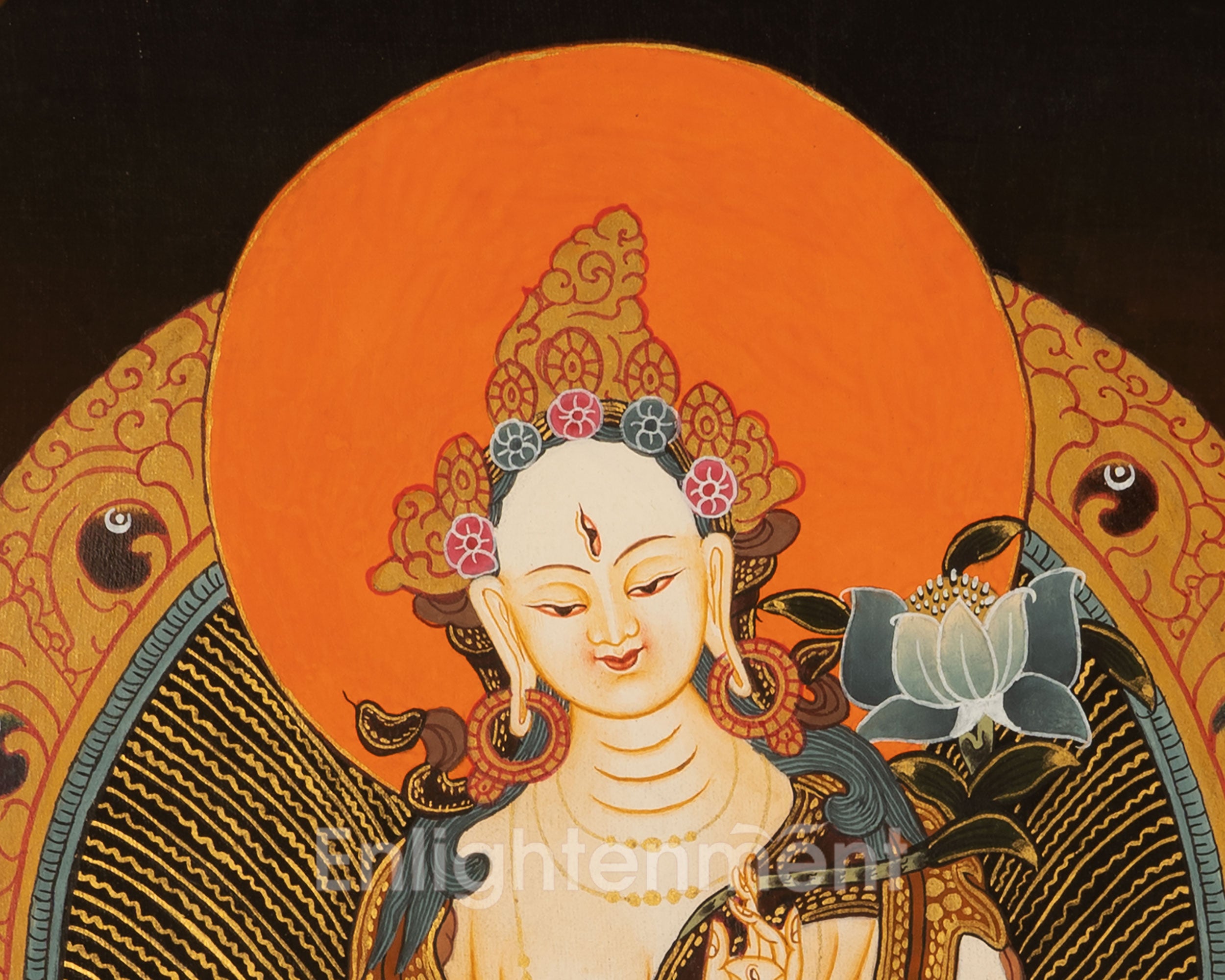 Hand-Painted Tibetan Bodhisattva White Tara Thangka | Goddess of Longevity and Healing