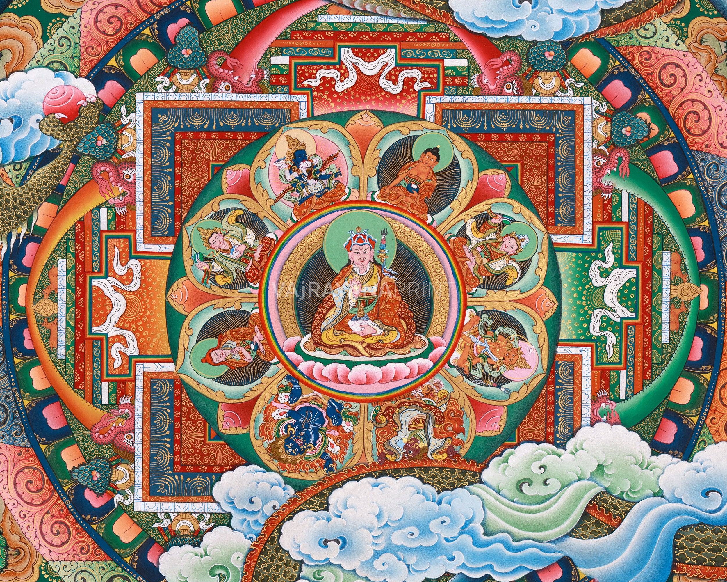 Mandala with Guru Rinpoche Canvas Print | Tibetan Buddhist Meditation Wall Hanging for Spiritual Practice