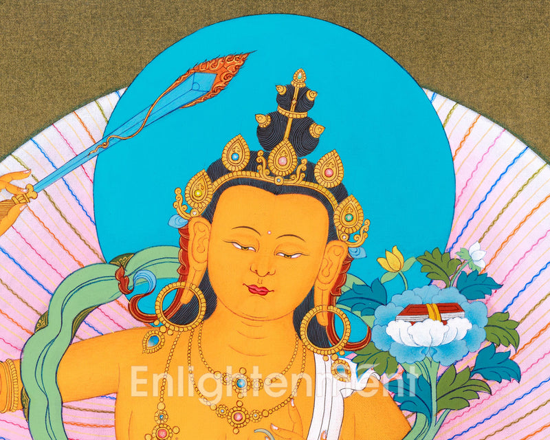 Manjushri Bodhisattva Thangka | Wisdom Buddha in Karma Gadri Style