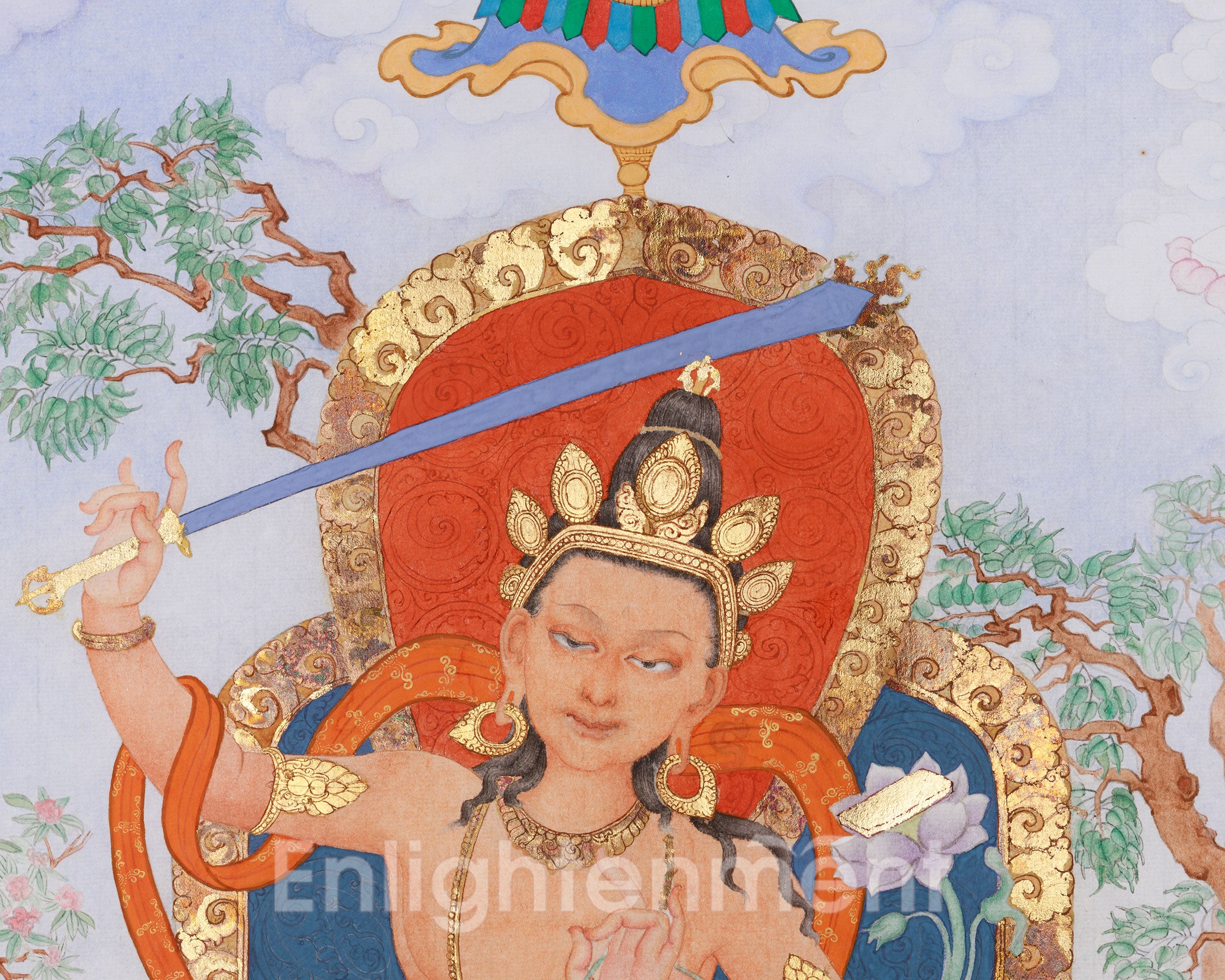 Rare & Unique Artwork of Manjushri | Contemporary Fusion of Paubha & Chinese Artistry