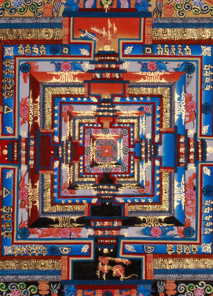 Sacred Gold Kalachakra Mandala Thangka | Wheel of Time