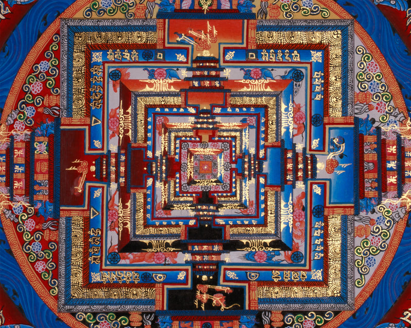 Sacred Gold Kalachakra Mandala Thangka | Wheel of Time