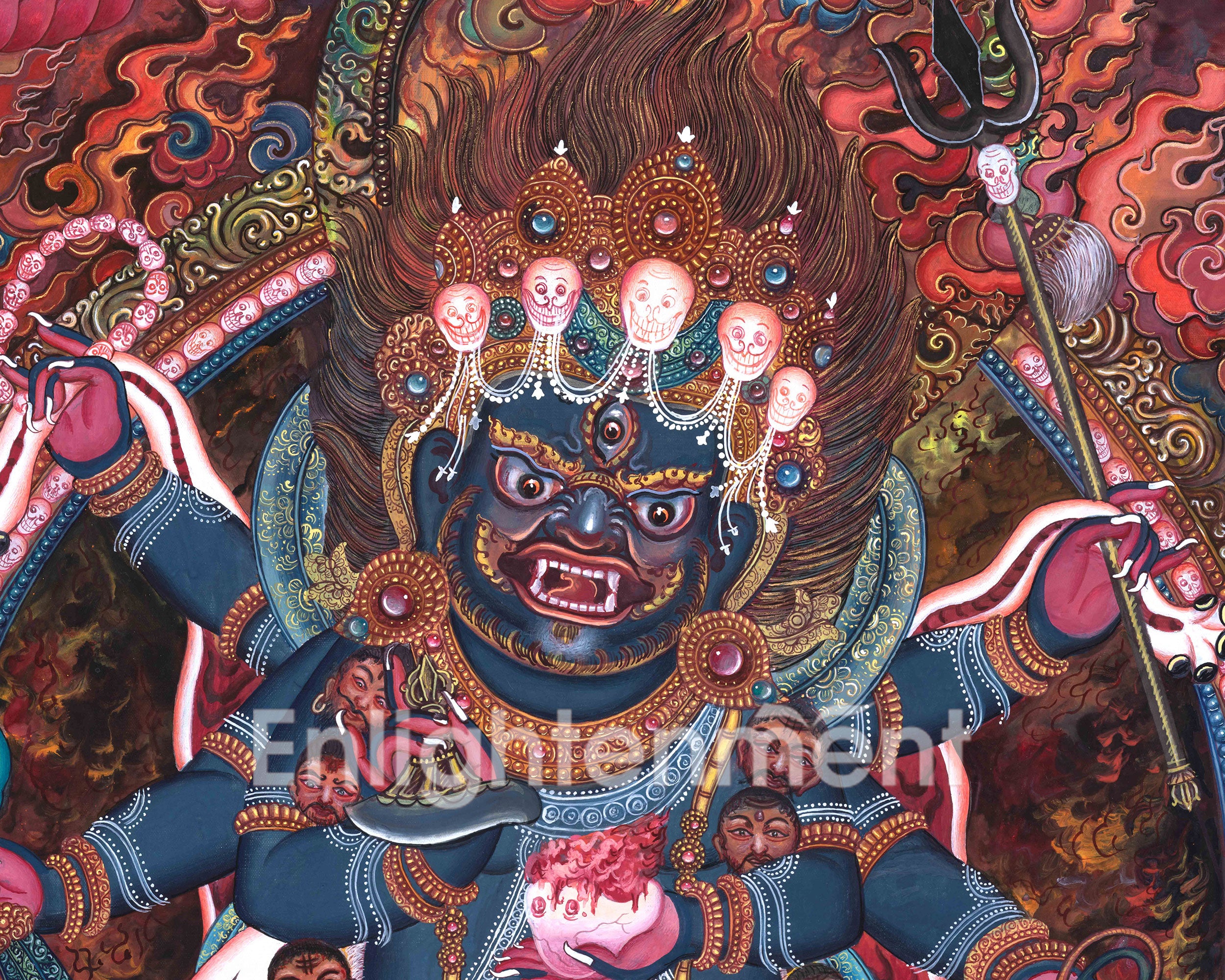 High-Quality 6 Armed Mahakala Thangka | Dharma Protector