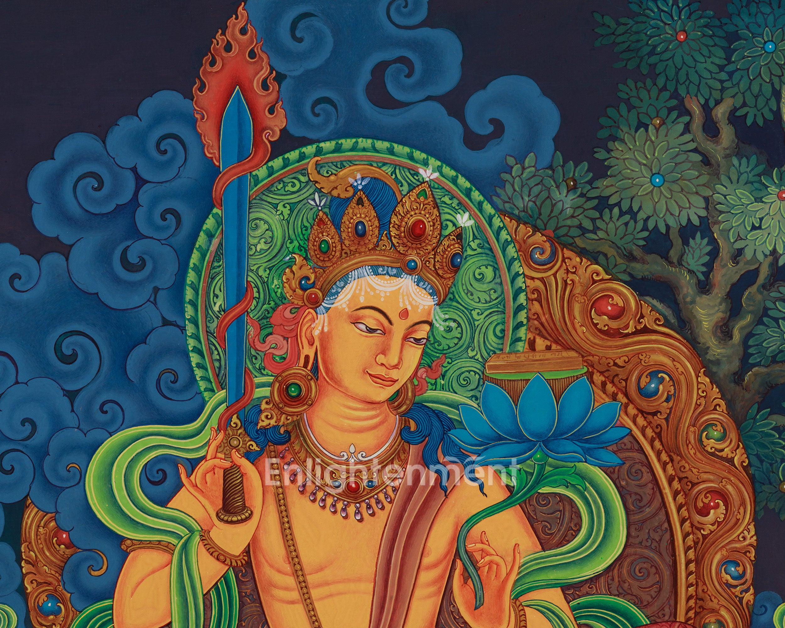 Rare Manjushri Wisdom Figurine | Hand-Painted Buddhist Artwork