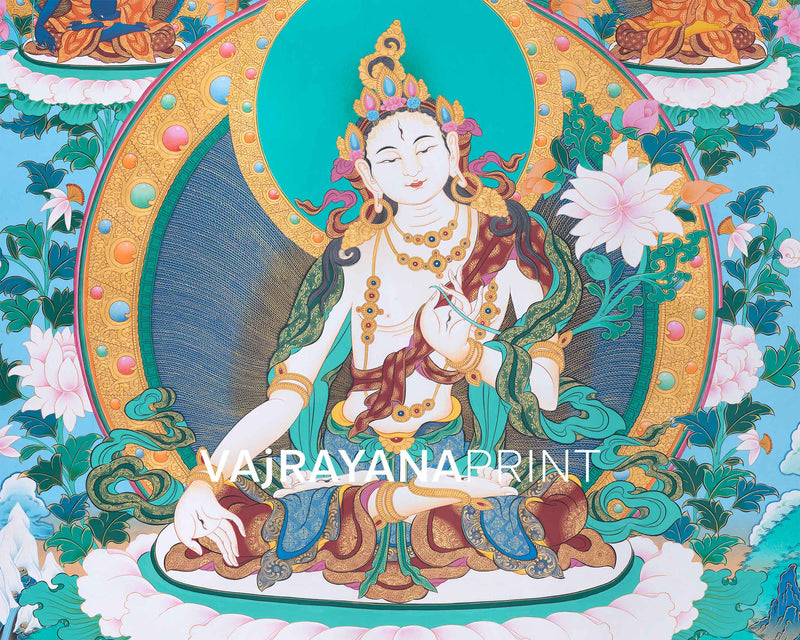 White Tara Thangka Print | Embrace The Blessing of Compassion | Buddhis Art
