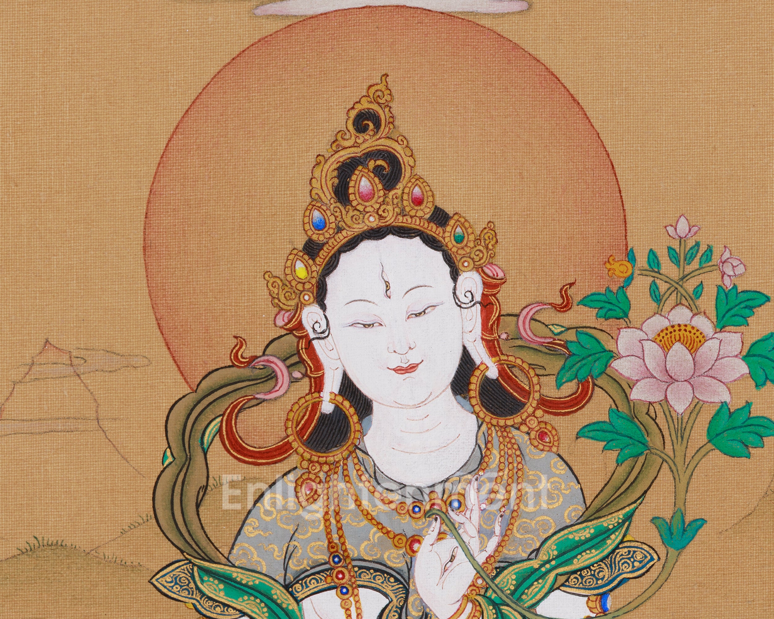 Traditional White Tara Thangka with Amitabha Buddha | Female Bodhisattva