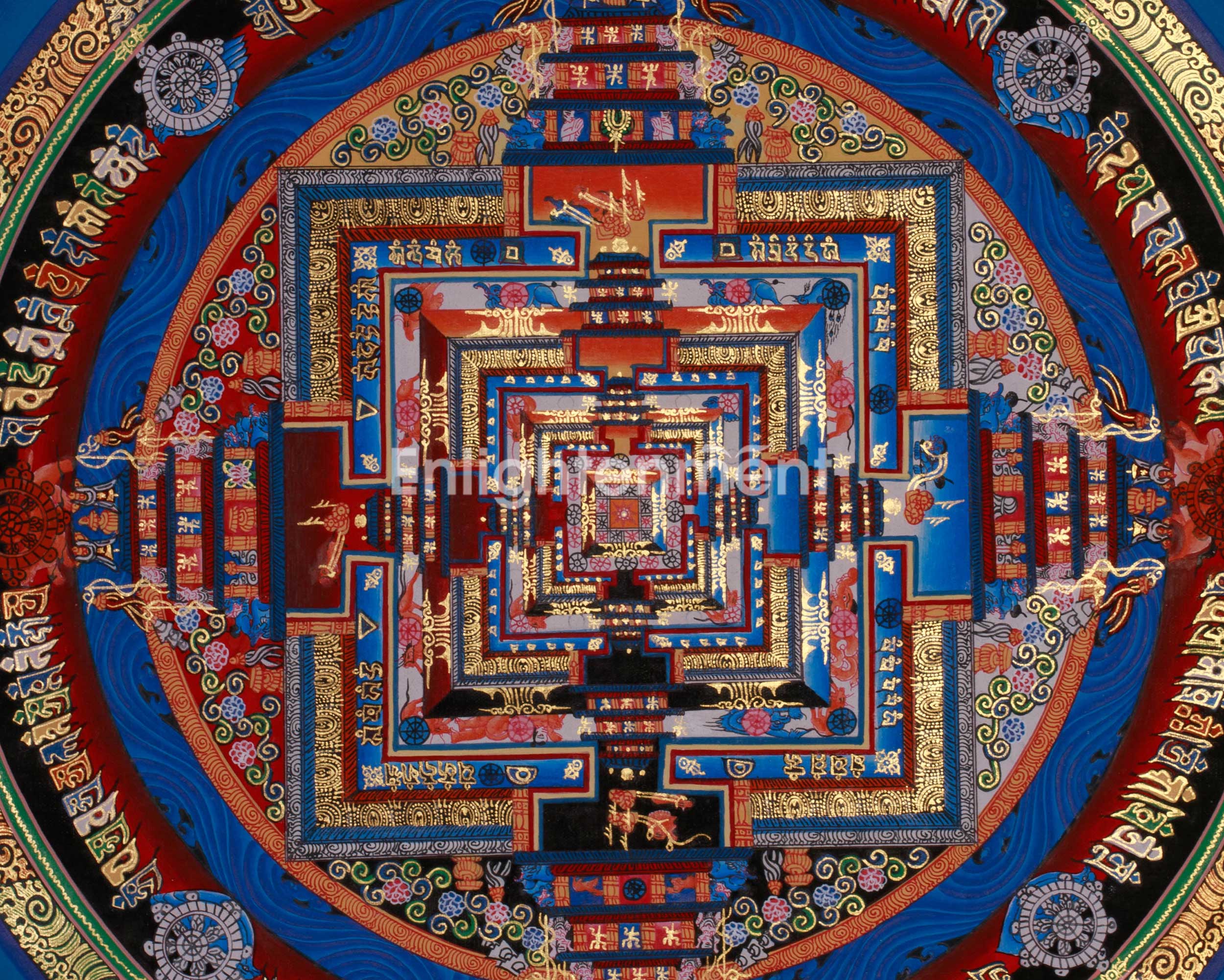 Sacred Gold Kalachakra Mandala Thangka | Wheel of Time