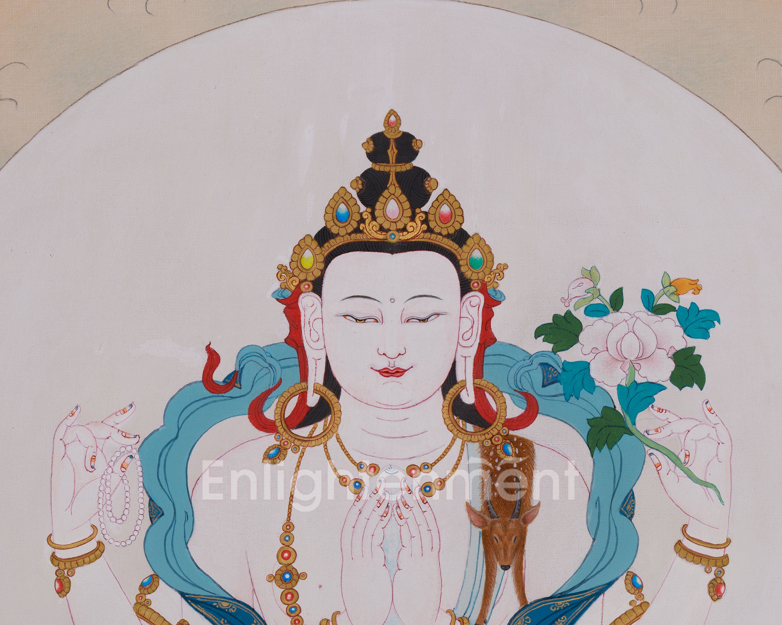 Four-Armed Chenrezig Sacred Thangka | Avalokiteshvara Art | Meditation & Spiritual Altar