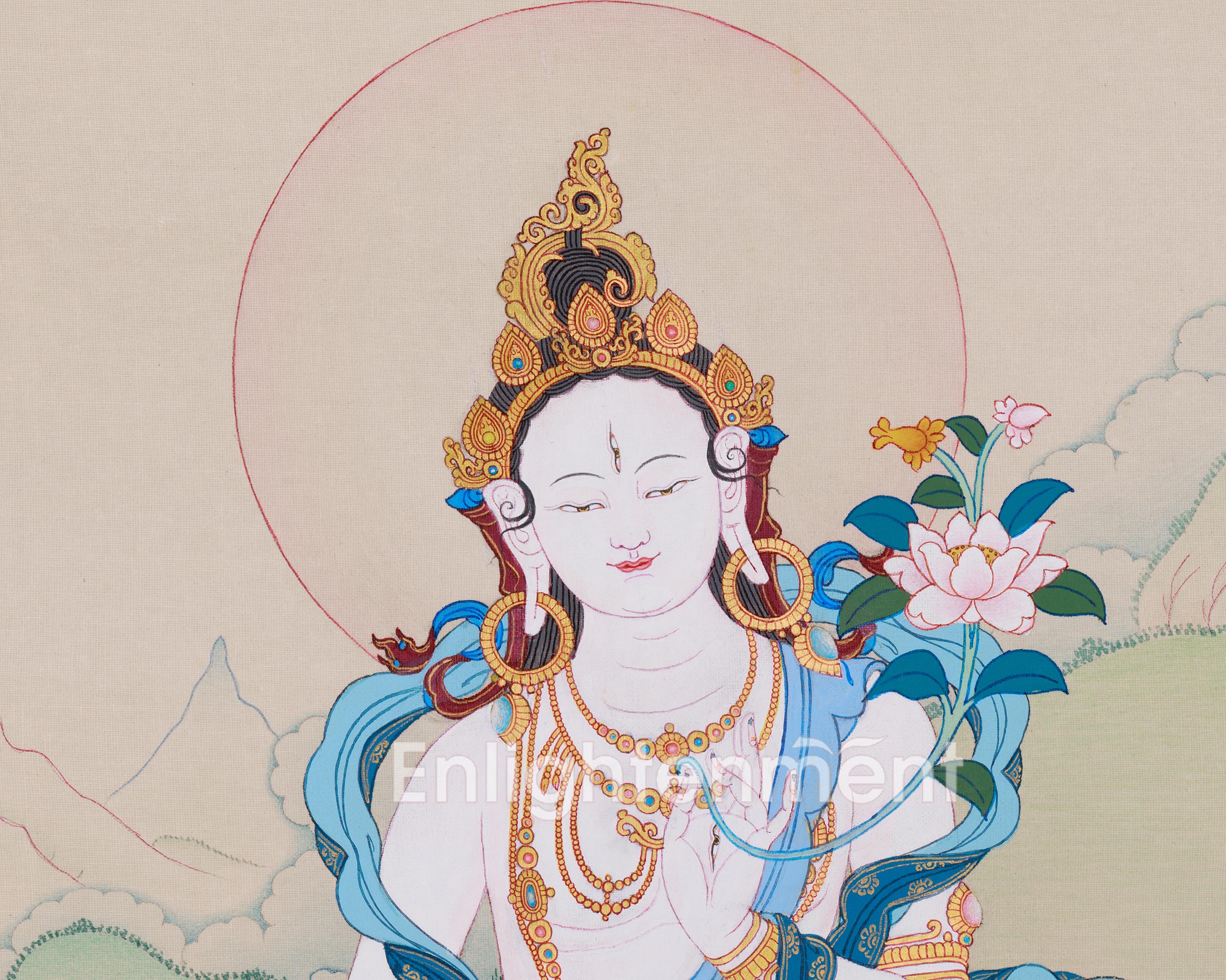 Seven-Eyed Sita Tara Thangka | A Spiritual Artwork of the Goddess White Tara