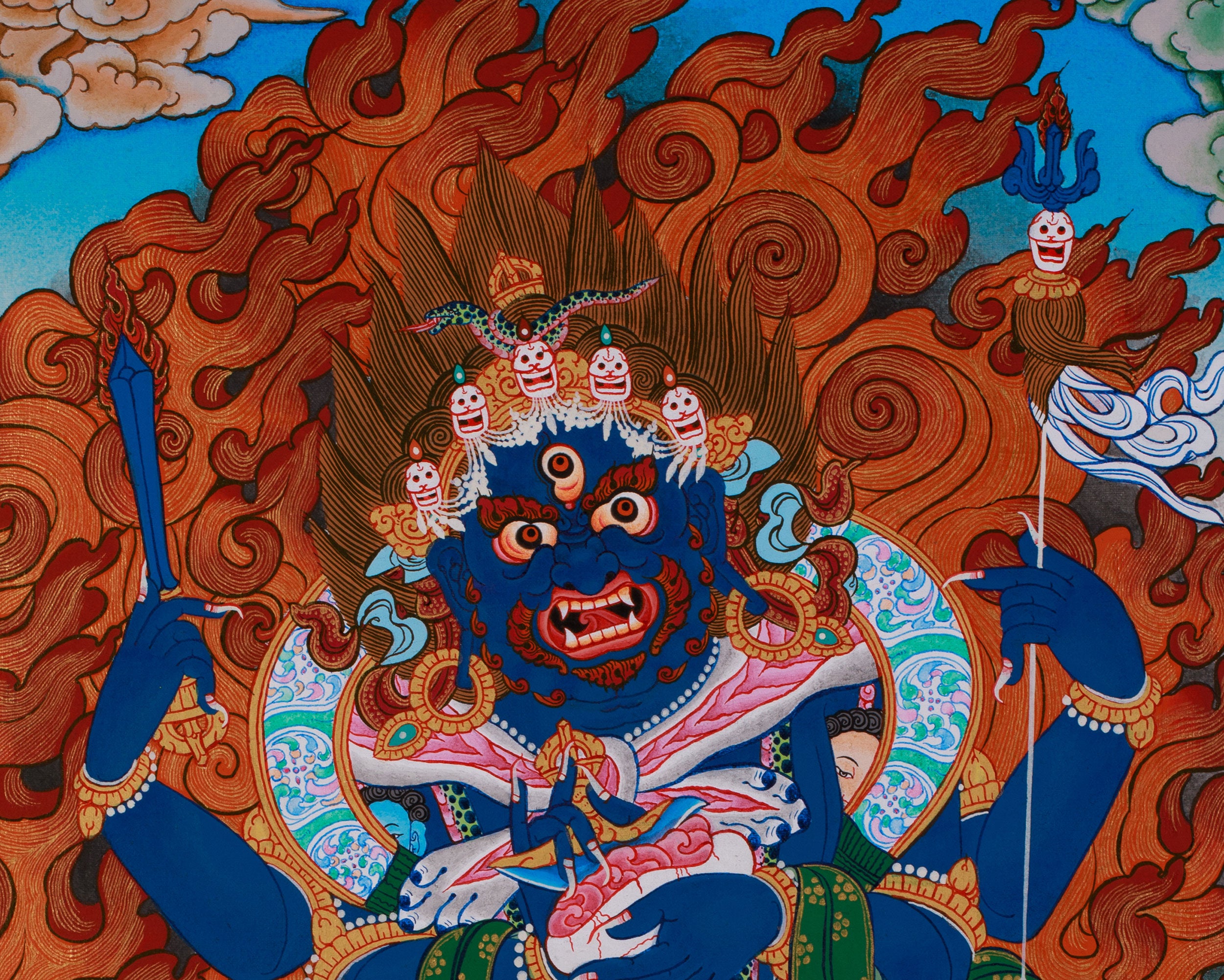 Tibetan Four-Armed Mahakala Thangka | Wrathful Protector of Dharma