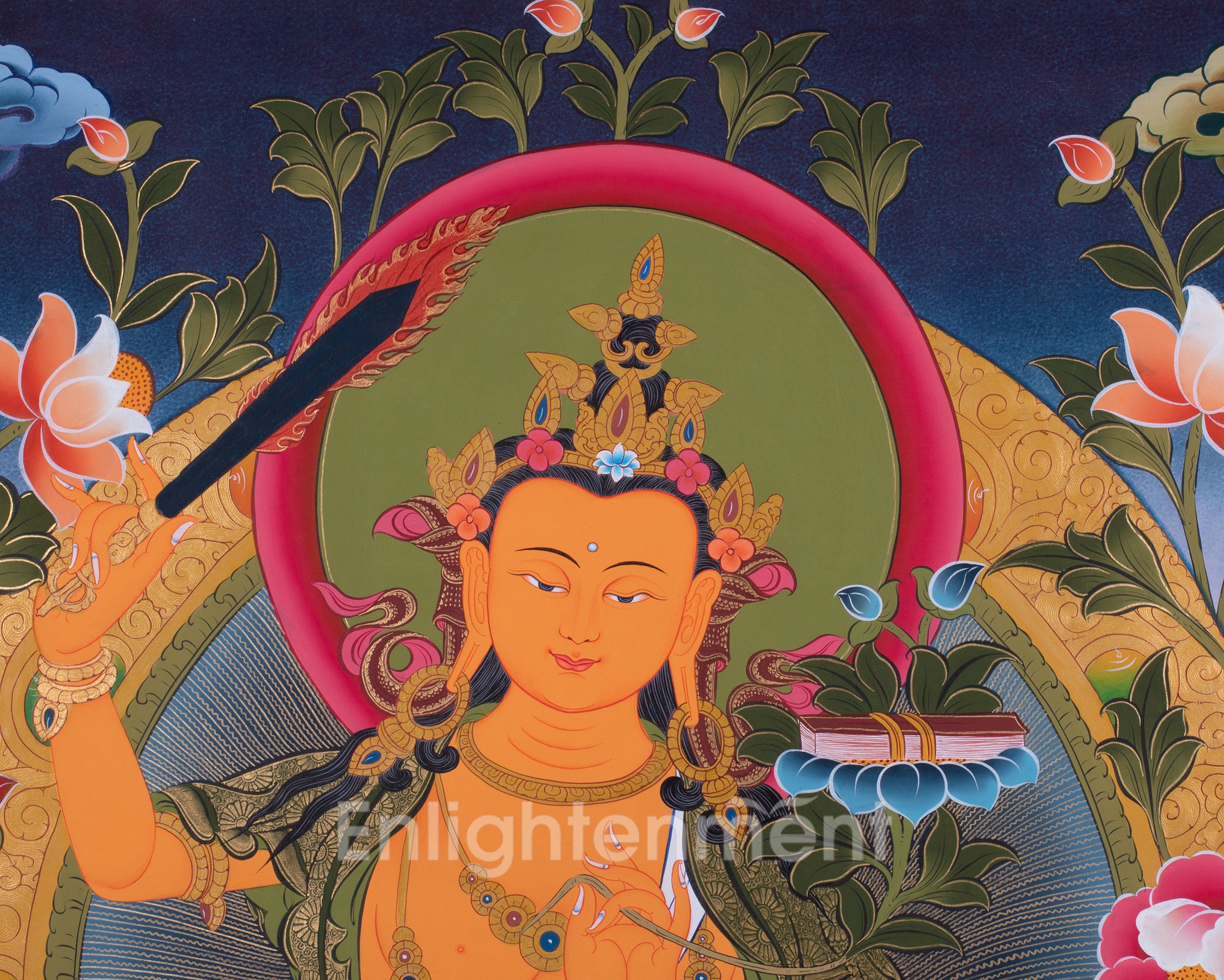 Original Hand-Painted Manjushri Bodhisattva Thangka | Tibetan Arts for Wall Hanging