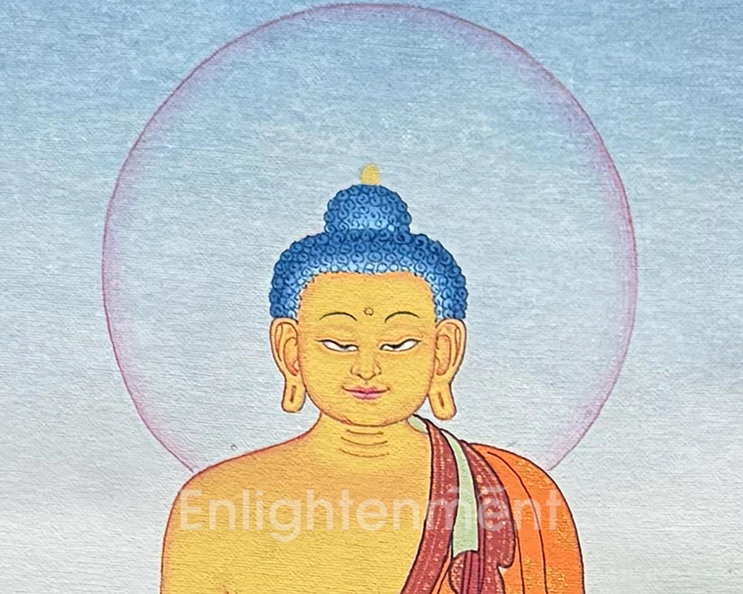 Siddhartha Gautama Thangka With Brocade | The Enlightened One Shakyamuni Buddha