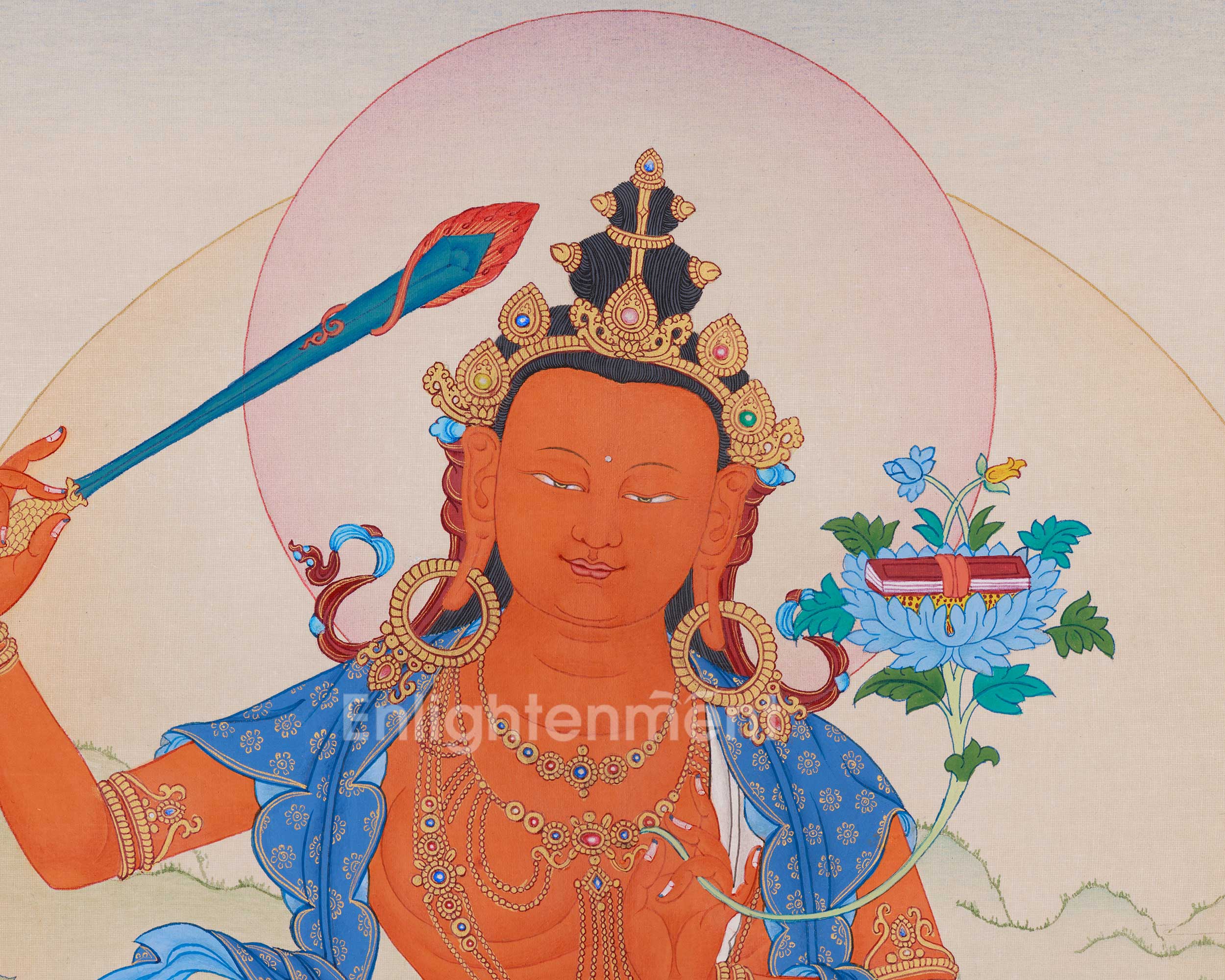 24 Inch Manjushri Thangka | Bodhisattva of Profound Knowledge and Clarity