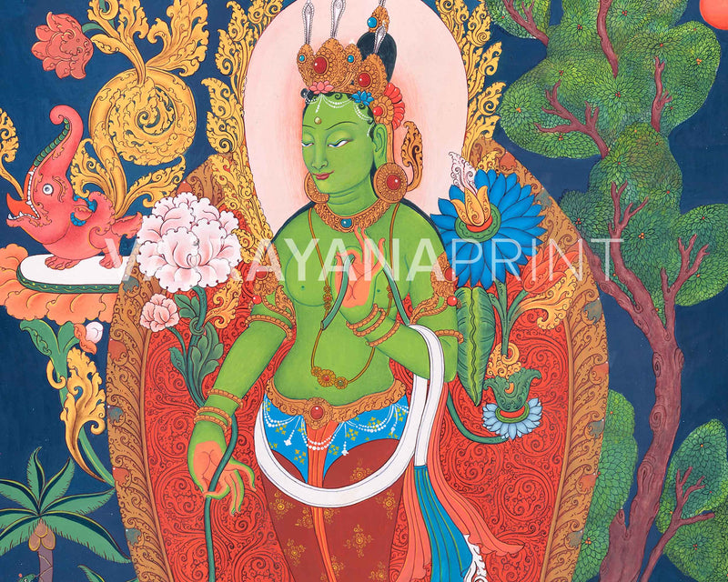 Traditional Green Tara Thangka Print | Prints on Canvas