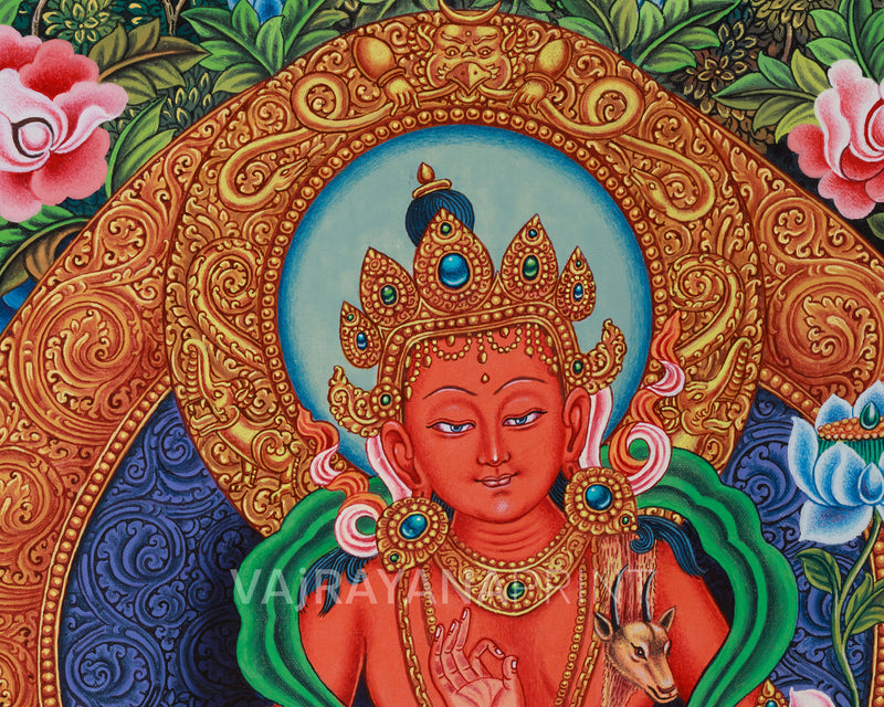 Simhanada Lokeshvara Canvas, The Lion’s Roar of Compassion | Avalokiteshvara With Buddha Amitabha