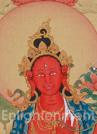 Wish-Fulfilling Red Tara Thangka | 24K Gold & LHASA Stone Pigments