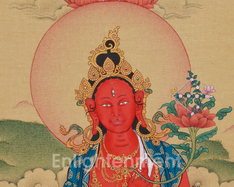 Wish-Fulfilling Red Tara Thangka | 24K Gold & LHASA Stone Pigments