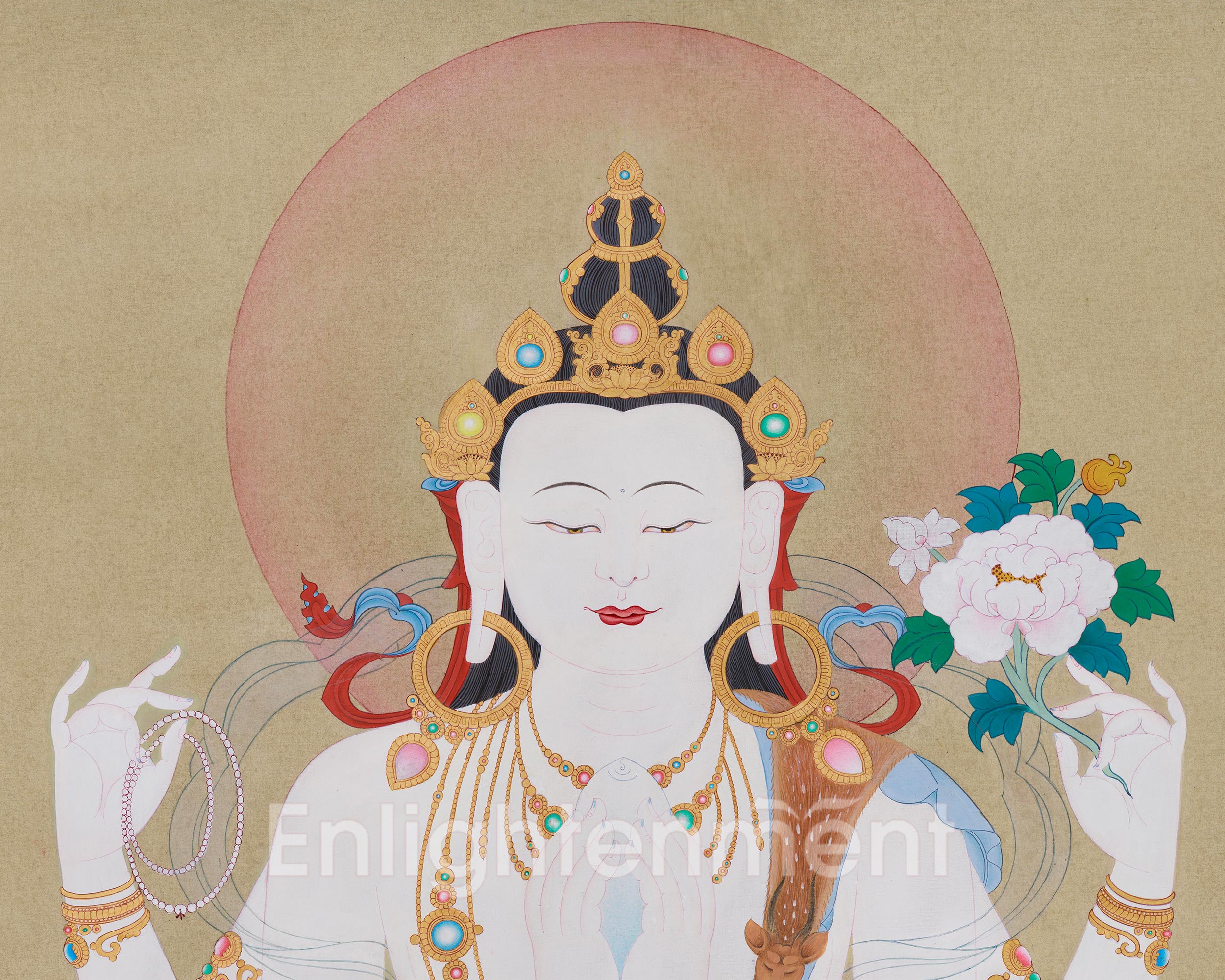 Original Hand-Painted Four-Armed Avalokiteshvara | A Majestic Thangka of Infinite Compassion