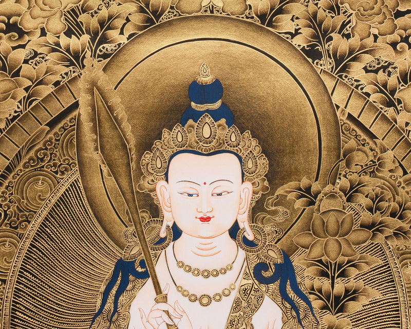 Bodhisattva Akasagarbha Thangka | Fully Gold Embellished on Black Canvas