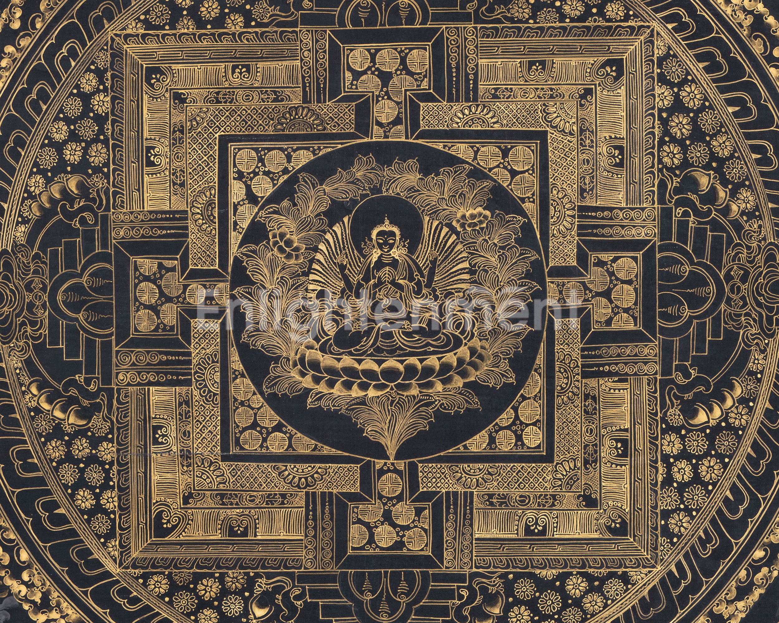 Gold And Black Style Chenrezig Mandala Thangka | Tibetan Buddhist Art