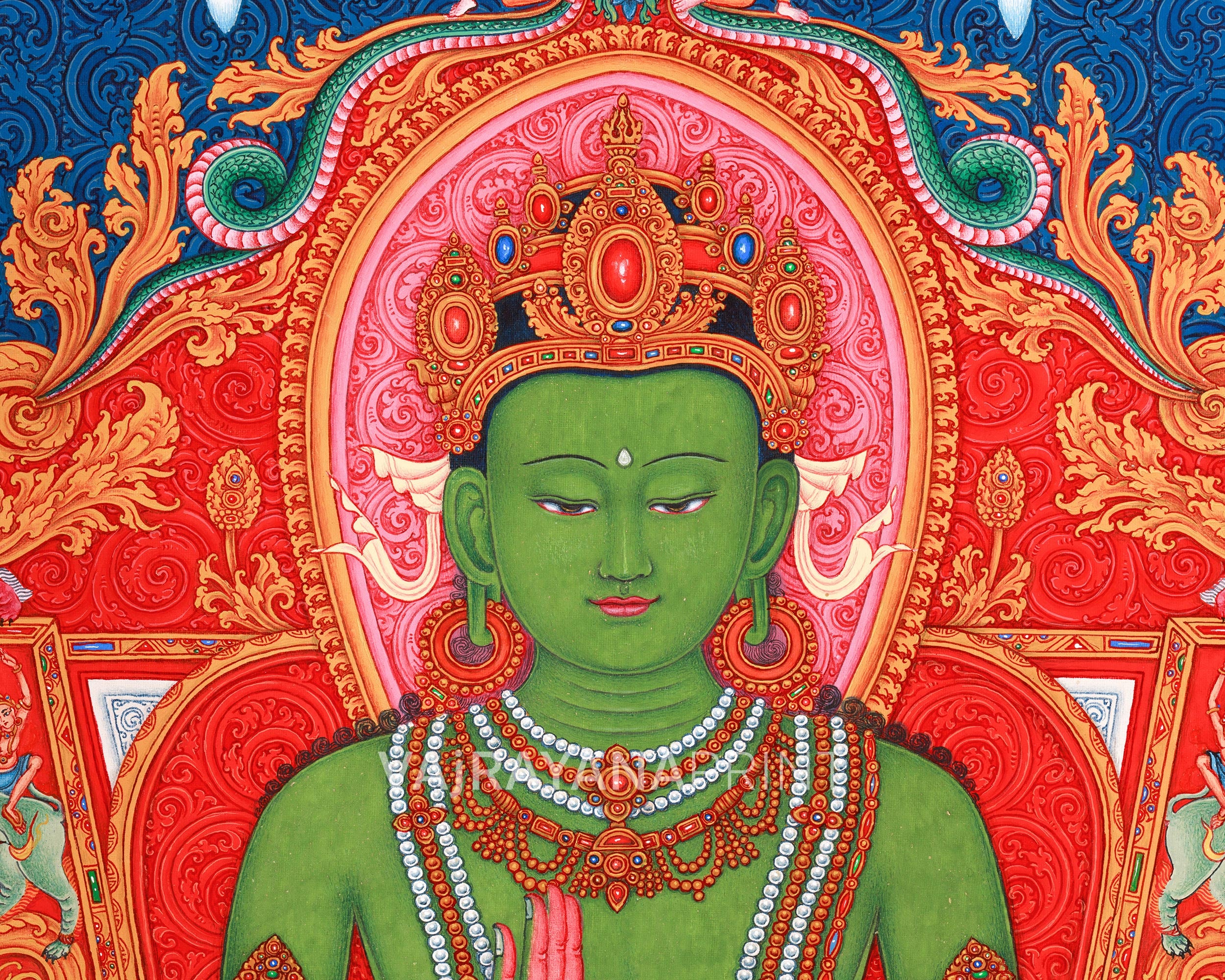 Amoghasiddhi Buddha Thangka Print | Buddha Giclee Canvas | Traditional Paubha Artwork