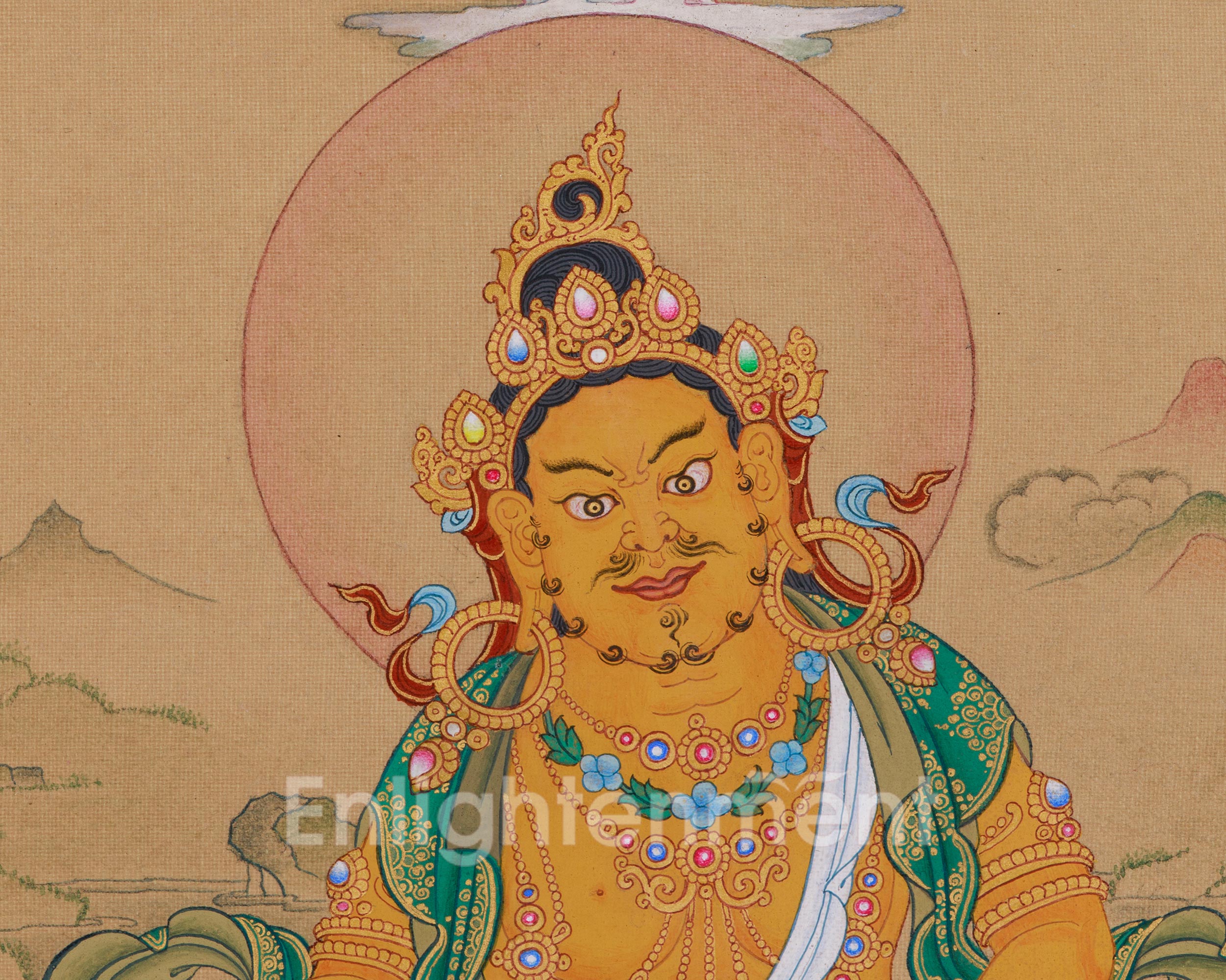 Sacred Thangka of Dzambhala with Ratnasambhava | Buddha of Wealth and Wisdom