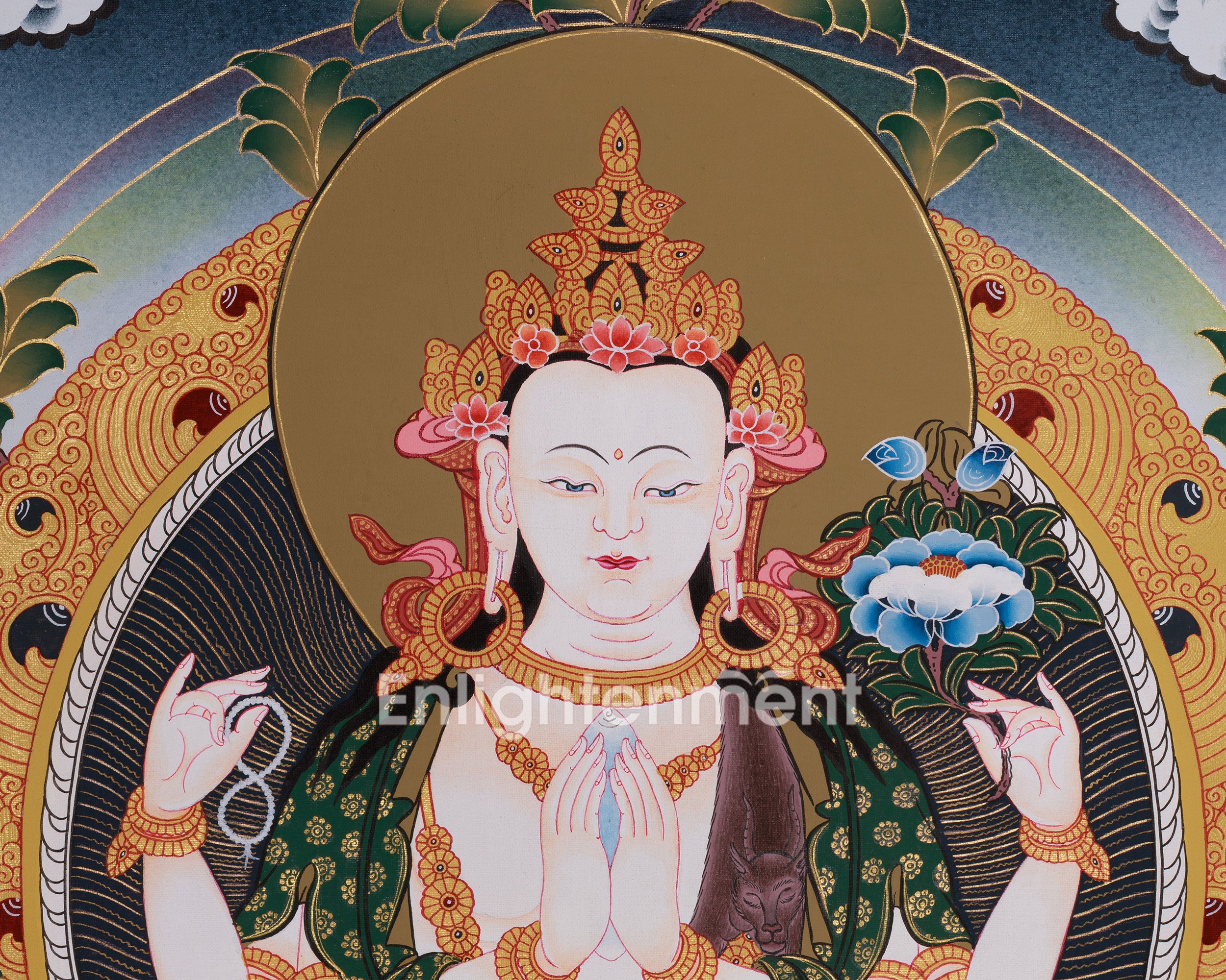 Chenresig with Vajrapani and Manjushri Thangka | Bodhisattvas Art