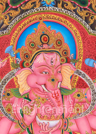 Majestic Lord Ganesha Paubha Artwork | Traditional Nepalese Art