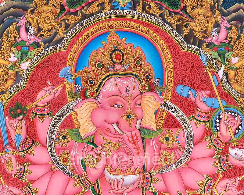 Majestic Lord Ganesha Paubha Artwork | Traditional Nepalese Art