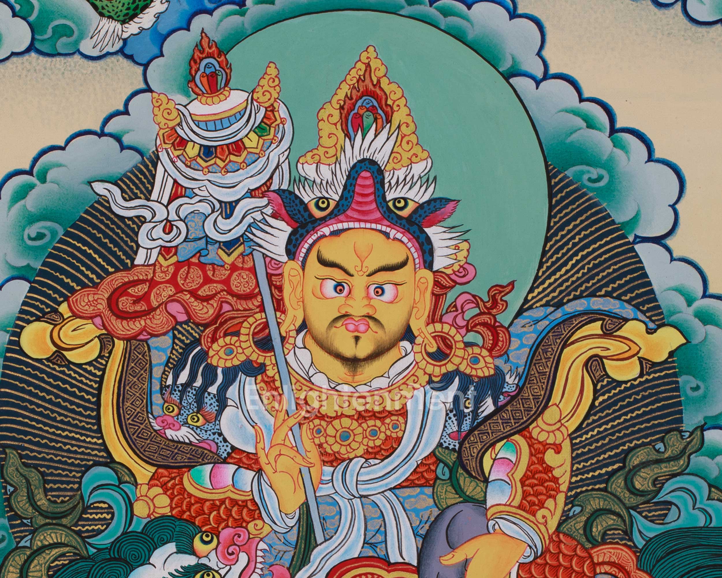 Namtoshe with Five Dzambhala and Guru Rinpoche Thangka | A Sacred Artwork of Prosperity and Spiritual Power