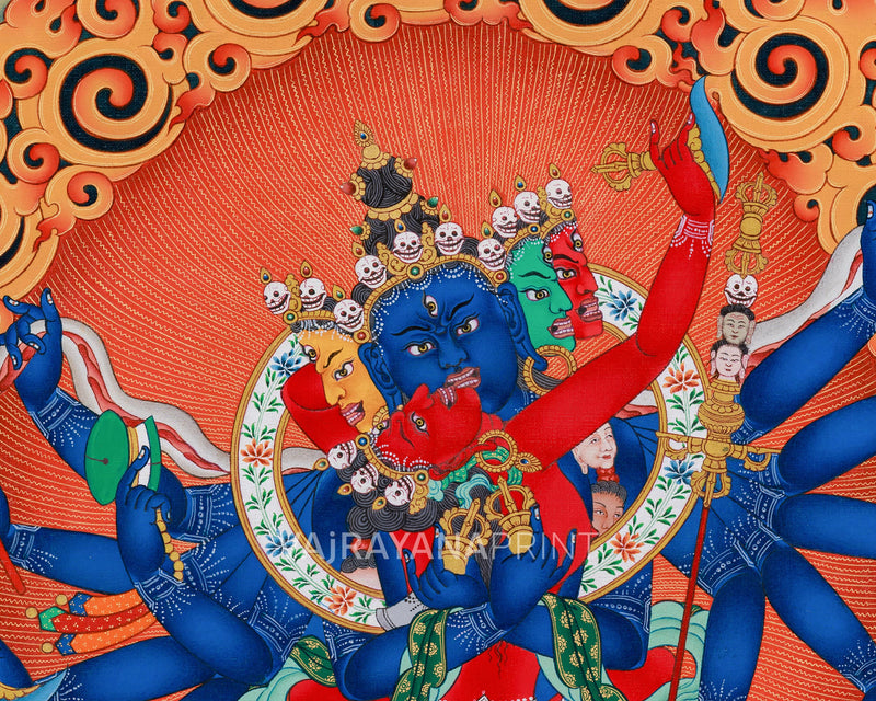 Heruka Manifestation: 12-Armed Chakrasamvara Thangka Print | Divine Yidam