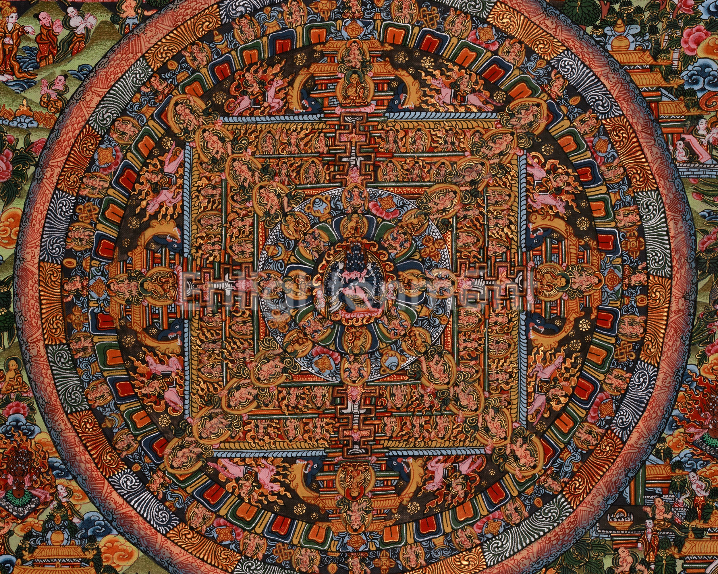 Hand-Painted Vintage Yamantaka Mandala Art | Wrathful Deity with Consort in Divine Union