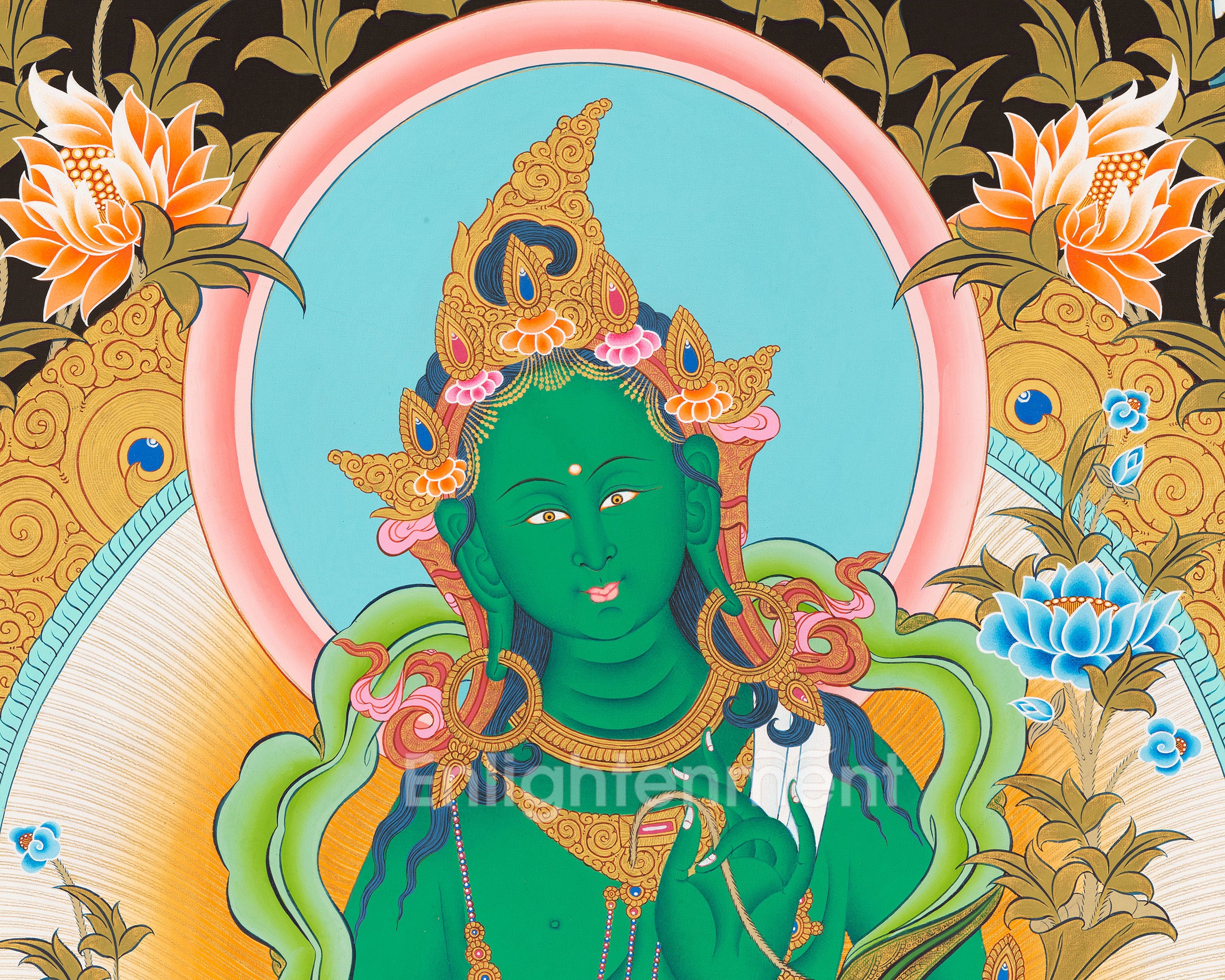 Goddess Green Tara Thangka | Cotton Canvas Hand Painting | Religous Wall Decor