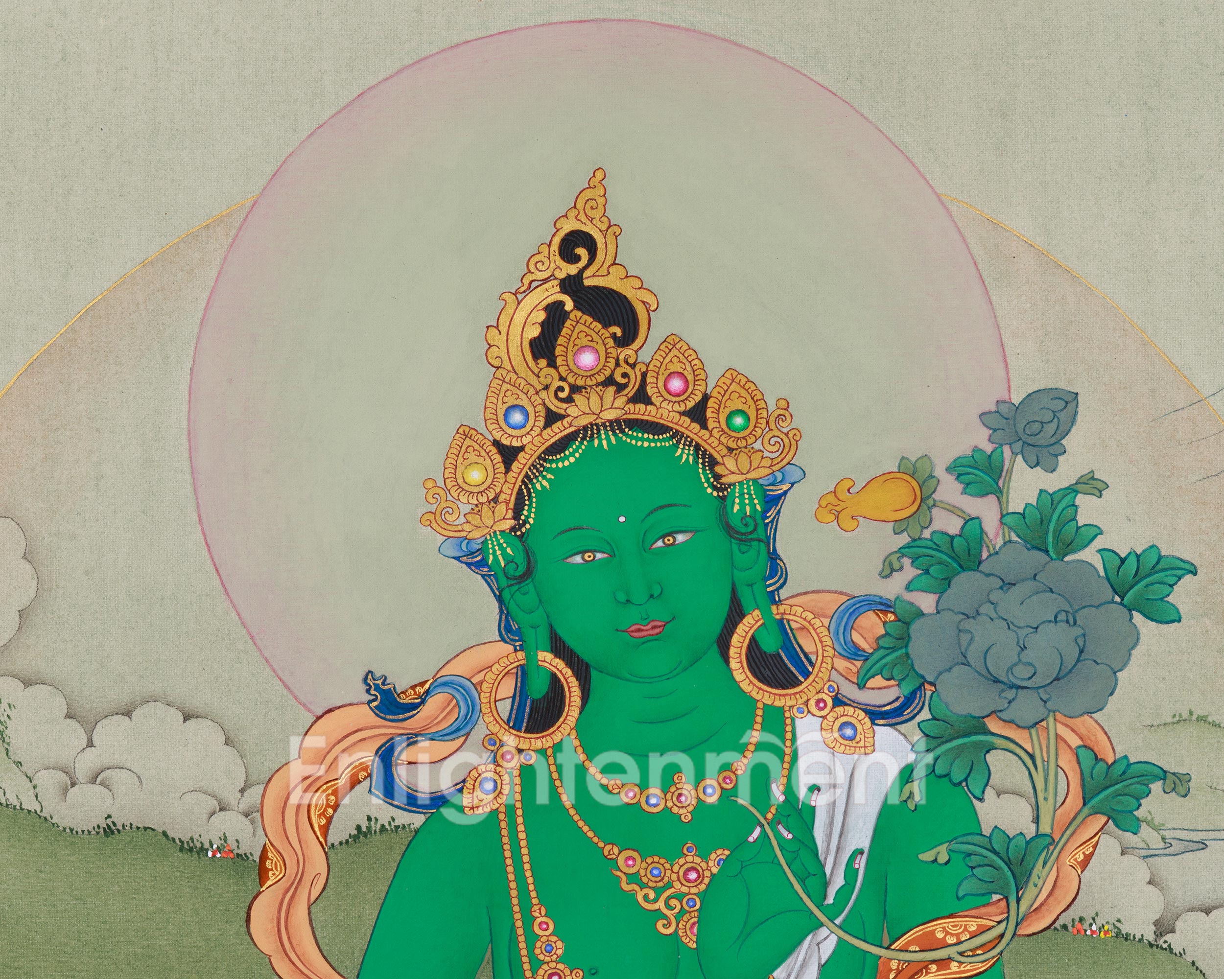 Original Female Bodhisattva Green Tara Painting | Divine Protector and Healer of All Beings
