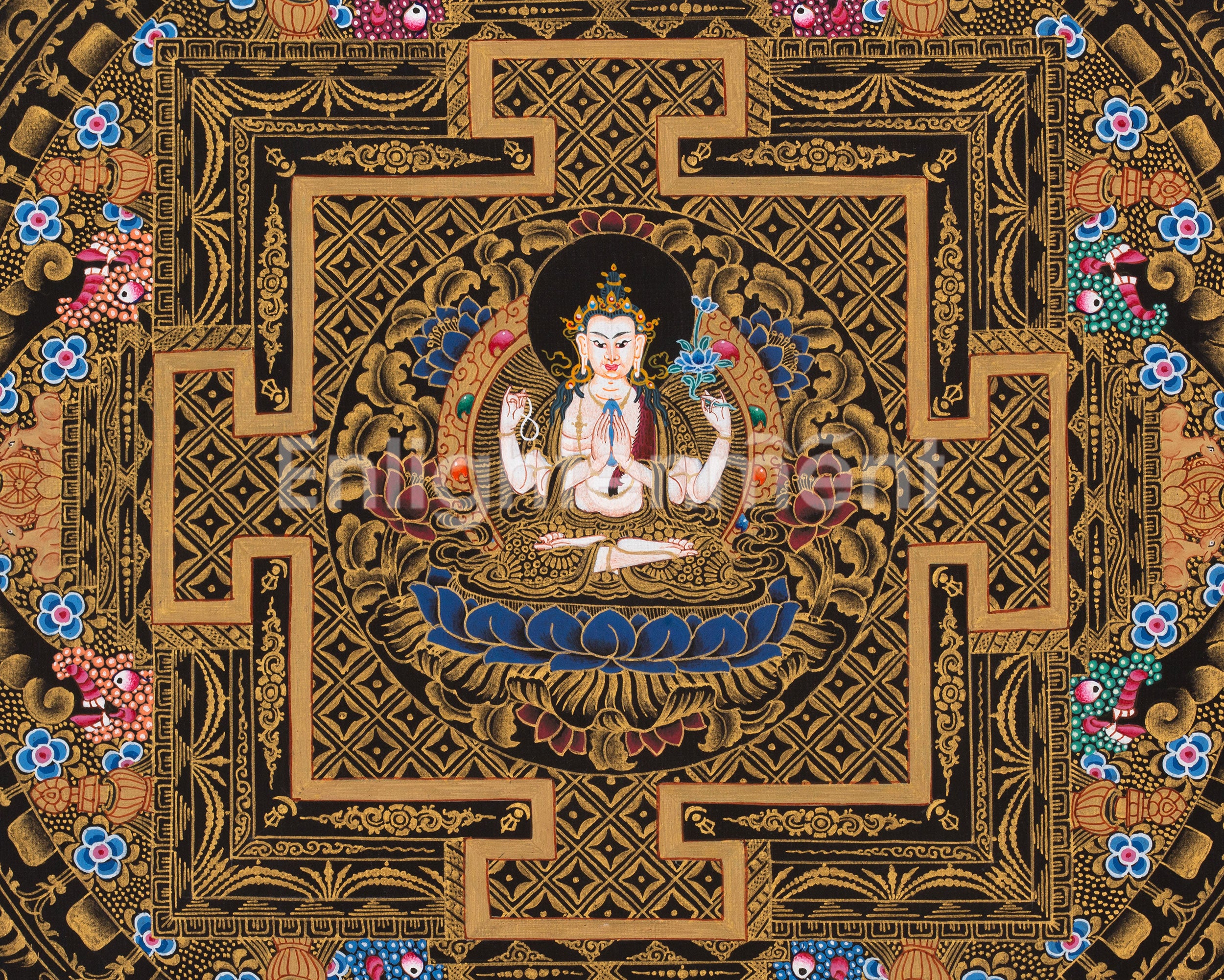 Sacred 9-Inches Chenrezig Mandala | Tibetan Mandala Depicting the Bodhisattva of Mercy