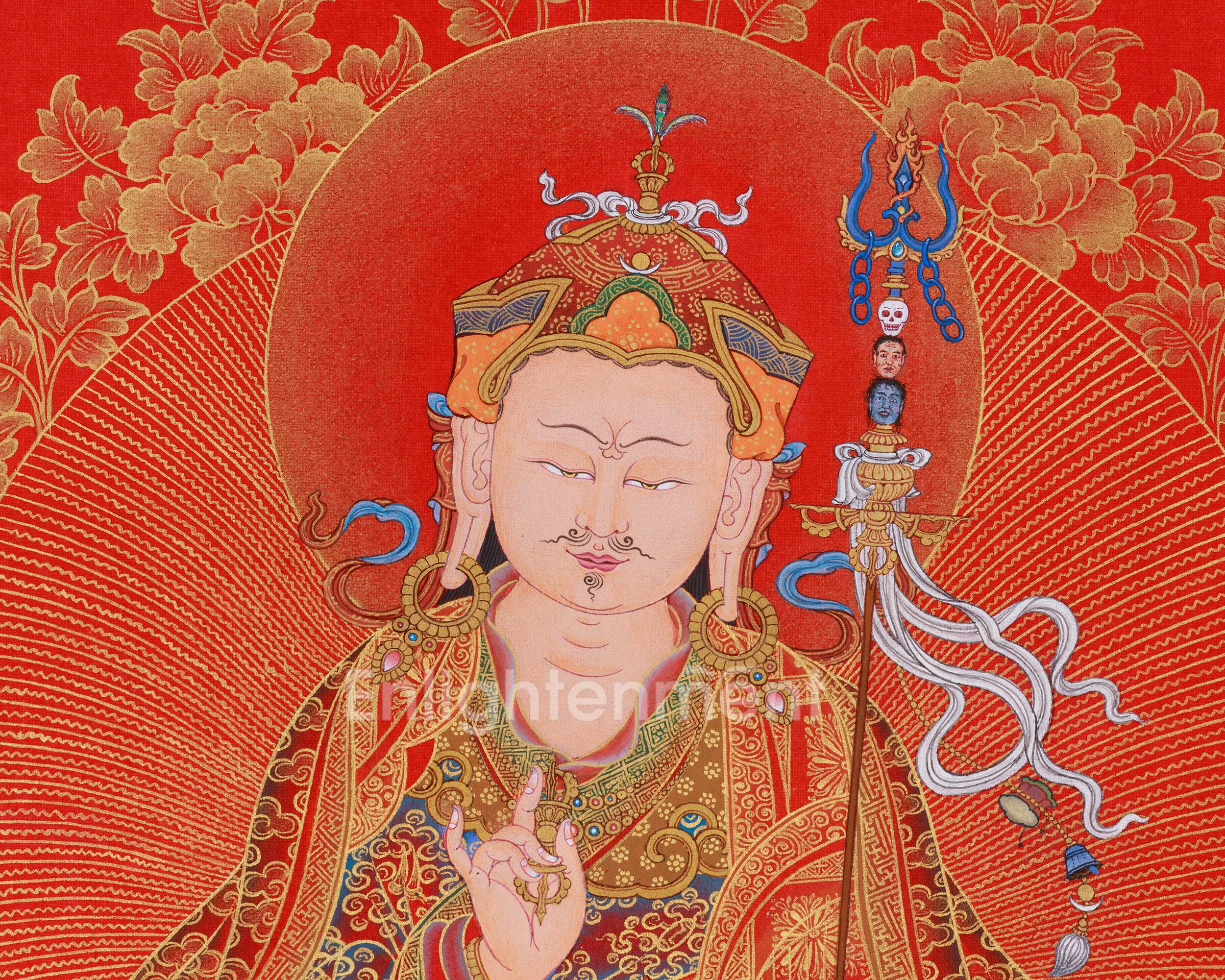 Experience the Sacred Power of Guru Sangye Thangka | A Premium NAKTHANG Thangka of Guru Rinpoche and His Divine Retinue