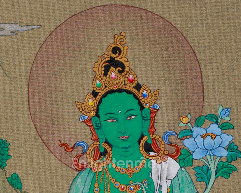 Goddess Arya Tara (Green Tara) Thangka | Divine Protector and Compassionate Healer