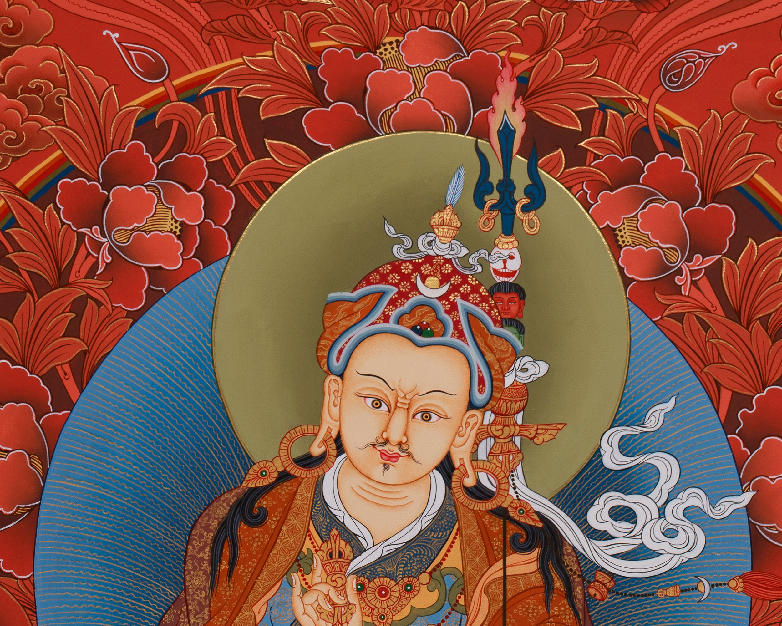 Peaceful Guru Tsokye Dorje | Red Hues Tibetan Artwork
